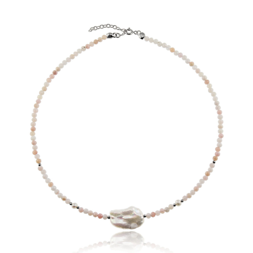 Naszyjnik srebrny z morganitami i perłą Secret