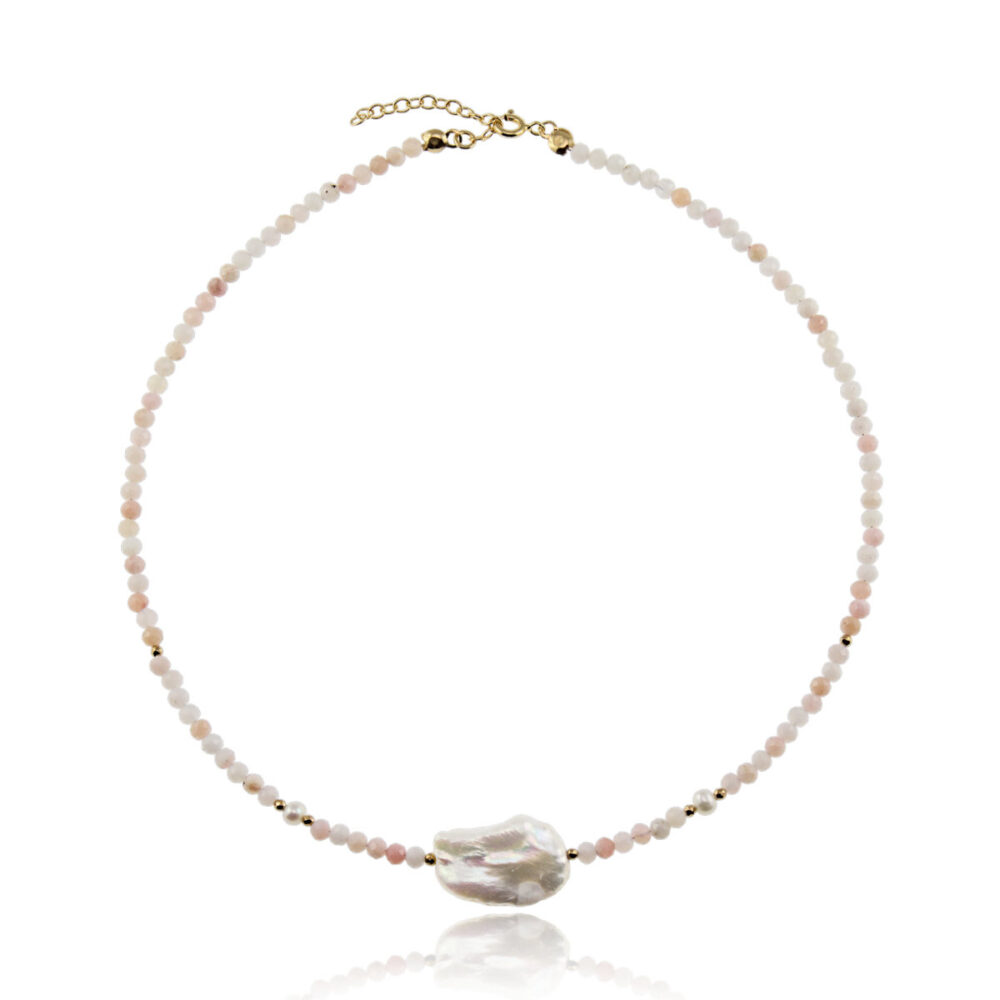 Naszyjnik złoty z morganitami i perłą Secret